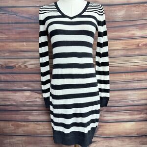 Old Navy Womens Black White Striped V-Neck Long Sleeve Sweater Dress XS